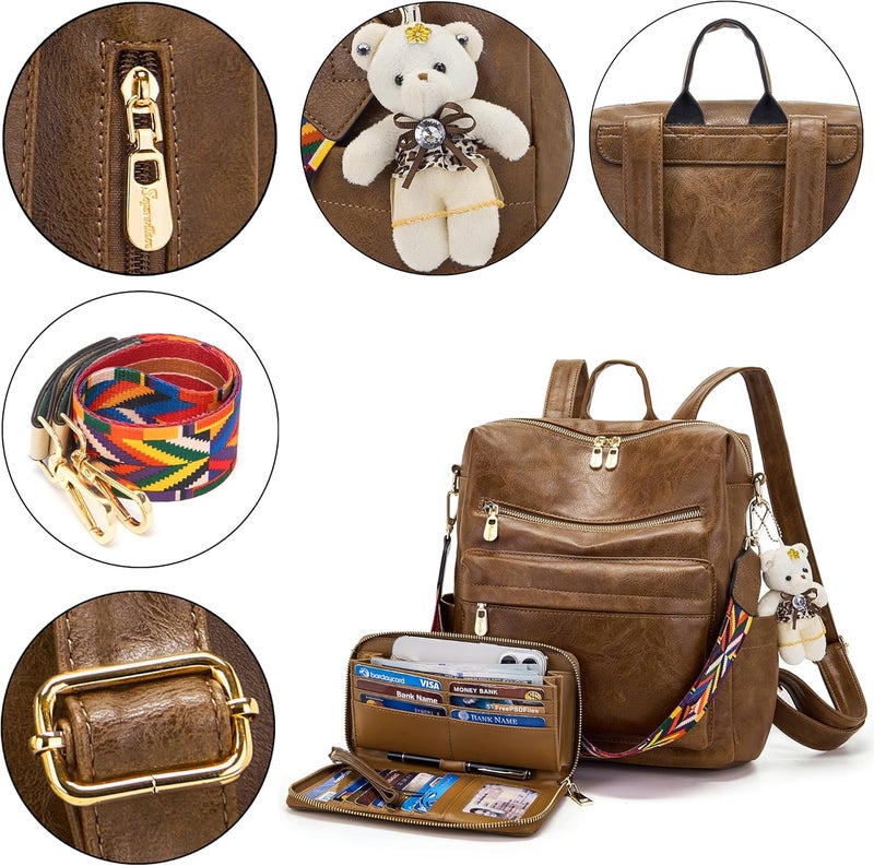 Soperwillton Women Backpack Purse Multipurpose Design Handbags Shoulder Bag PU Leather Travel bag Backpack Set 2pcs - Image 5